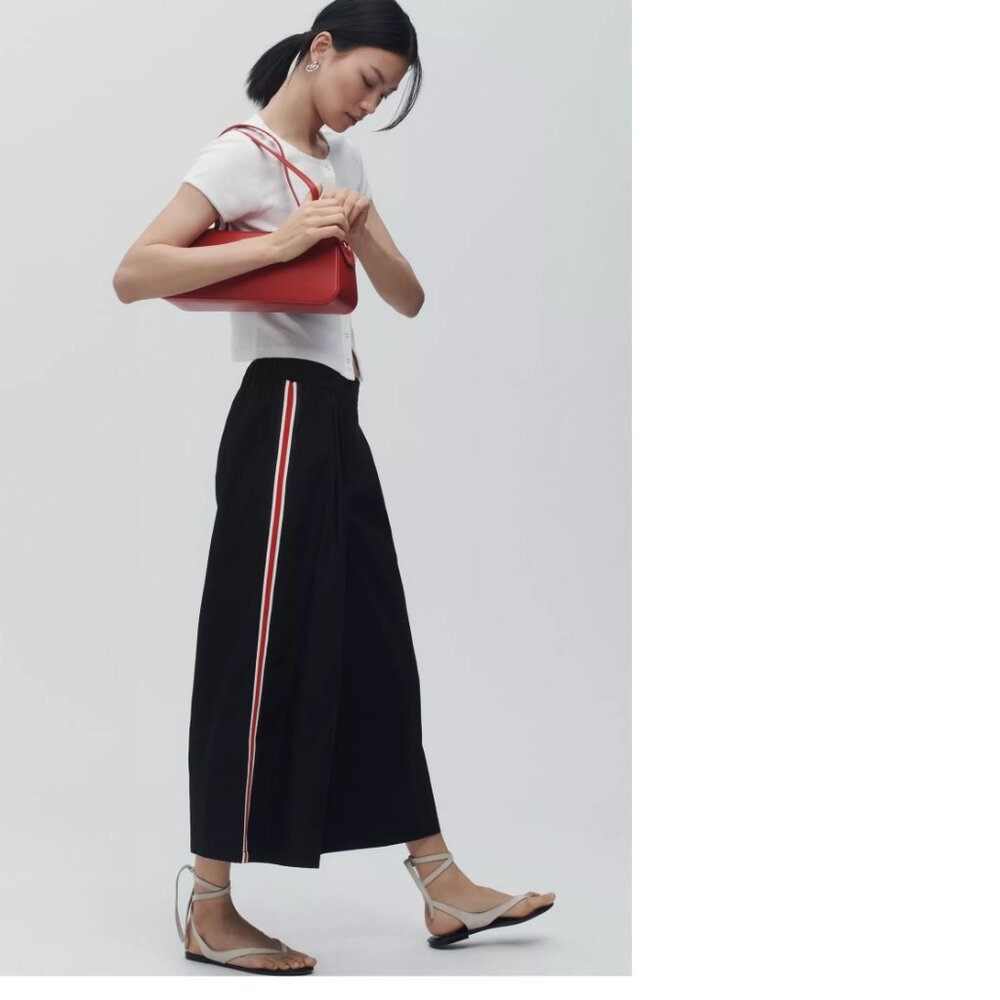 Anthropologie Black Straight-Leg Pants with Red & White Side Stripe